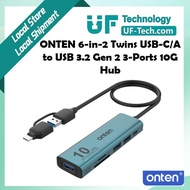 ONTEN 6-in-2 Twins USB-C/A to USB 3.2 Gen 2 3-Ports 10G Hub (3xUSB-A + 1xSD4.0 + 1xTF4.0 + 1xPD) OTN