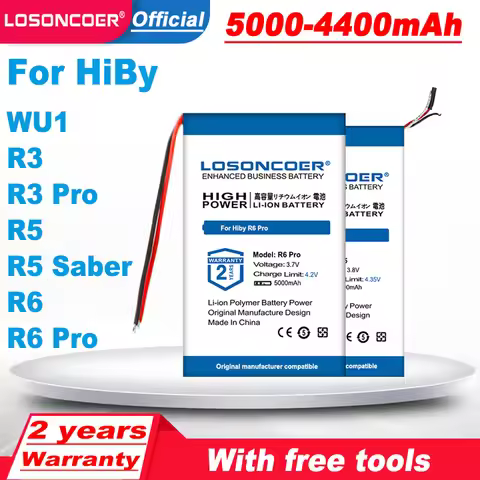 LOSONCOER 4400-5000mAh Battery For HiBy WU1 R3 R3 Pro R5 R5 Saber R6 R6 Pro Headset