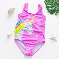HOT★2021ชุดว่ายน้ำหญิง One Piece สีม่วงยูนิคอร์นชุดว่ายน้ำ3-10years Stereoscopic หญิงชุดว่ายน้ำเจ้าหญิง Beachwear 1105