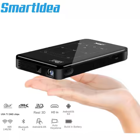 Smartldea 4K 3D DLP Projector smart HD Mini mobile Projector build in battery for draw on cakes pres