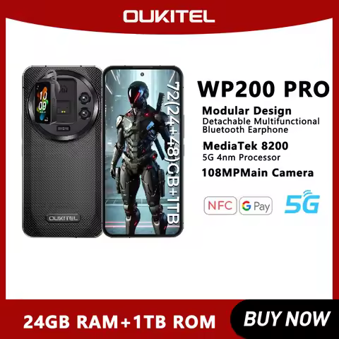 Oukitel WP200 Pro AI Rugged Phone MTK Dimensity 8200 5G 24GB+1TB 108MP Camera 6.7"AMOLED 120Hz Scree