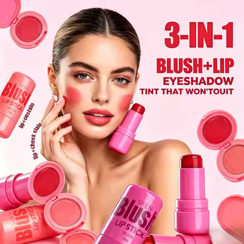 3-in-1 Jelly Blush Stick Lip Tint Waterproof Long Lasting Cream Blush for Cheeks and Lips