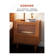 ST-🚢Eco Ikea【Official direct sales】Rattan Bedside Table French Retro Bedroom Solid WoodlRack Small Storage Cabinet Middl