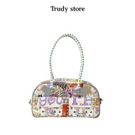 Youthbath Oliway2k Light Grunge Print Wings Boston Bag Top Handle Shoulder Bag for Women