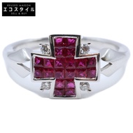 GS T&Y 成色極佳 K18 0.06克拉鑽石紅寶石神秘鑲嵌十字架 [二手]