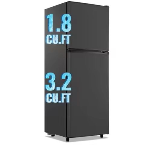 5.0 Cu.Ft Dual Door Fridge with Freezer Temperature Adjustable with 7 Settings Small Refrigerator fo