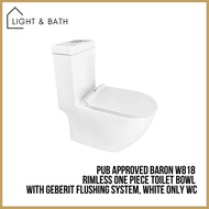 PUB Approved Baron W818 Rimless One Piece Toilet Bowl With Geberit Flushing System, White only WC