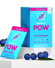 EBOOST POW Natural Pre Workout Powder – 15 Packets - Blue Raspberry - A Pre Workout Supplement for P