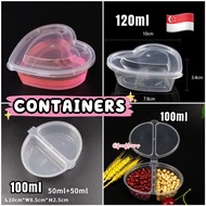 Fonfleurs SG Plastic Heart Shape Split Duo Transparent Slime Containers PP Box Lid 50ml 120ml 100ml Cup Packing Supplies