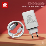 ZORA CHARGER INFINIX 33W ORIGINAL FAST CHARGING MICRO USB TYPE C FOR CHARGER TECNO INFINIX ITEL FAST
