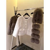 I9NA Temperament Metal Button Simulation Fox Fur Coat Short Warm Top