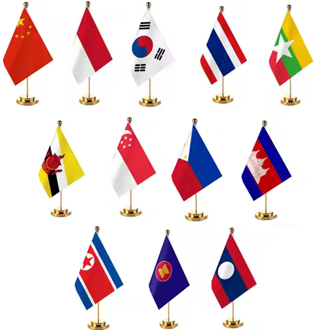 14x21cm Office Desk Flag Of Southeast Asian Banner Polyester ASEAN Gold Table Desk Flag
