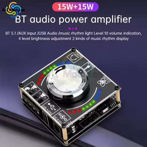 XY-D15H DC8-24V Stereo BT Audio Amplifier Board Module Digital Amplifier With Spectral Volume 2X10W/