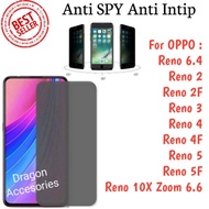 Tempered Anti SPY Privacy Reno 5 5F 4 4F 3 2F 2 6.4 6.6 Oppo Screen Guard Magic Glass Protector