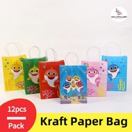 12pcs/Pack Baby Shark Kraft Paper Cartoon Party Gift Bag