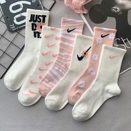 Pure Cotton Sports Socks Middle Tube Women Thin Summer Cherry Blossom Long Campus Style ins Student 