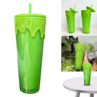 24oz/710ml Lava Halloween Theme Plastic Cup Double Layer Slime Green Glow In The Dark Tumbler Cup wi