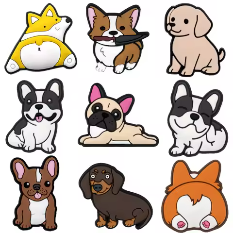 1/9pcs Cute Dog Shoe Charms for Women Corgi Dachshund French Bulldog Shoe Decoration Boston Terrier 