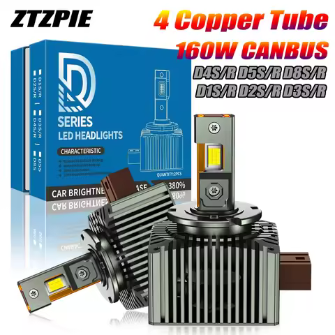 ZTZPIE 2PCS 6000K HID D1S D2S D3S D4S D8S D5S 4 Copper Tube Led Headlight CSP 7740 Lamp Canbus Power
