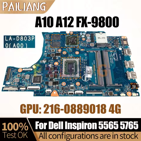 For Dell Inspiron 5565 5765 Notebook Mainboard LA-D803P CPU A10 A10 FX UMA/DIS 0R1WJH 0N7GMF Laptop 