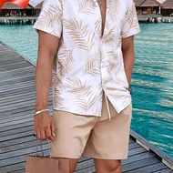 TEMU เสื้อเชิ้ตชายฤดูร้อนลายใบไม้เขตร้อนสไตล์ลำลอง Elson OBM - เสื้อคอปกสำหรับชายหาด