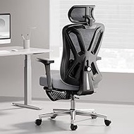 Hbada Ergonomic Office Chair, Desk Chair with Adjustable Lumbar Support and Height, Comfortable Mesh Computer Chair with Footrest 2D Armrests, Swivel Tilt Function Grey