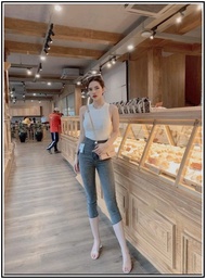Quần jean nữ LỬNG KHÔNG ĐAI MÀU XÁM chất giãn tốt  HOTTREND siêu đẹp -noo1