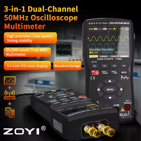 ZOYI New 3-in-1 Scope Multimeter: 50MHz, 280MS/s, Waveform Storage, Dual-Channel Scope/Signal Gen, I