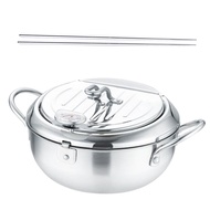 1 Set Stainless Steel Deep Frying Pan Tempura Frying Pot with Thermometer