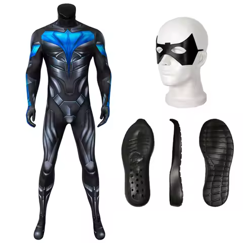 Titans Nightwing Jumpsuit Cosplay Costume Adult Superhero Halloween Masquerade Cool Bodysuit With Ey