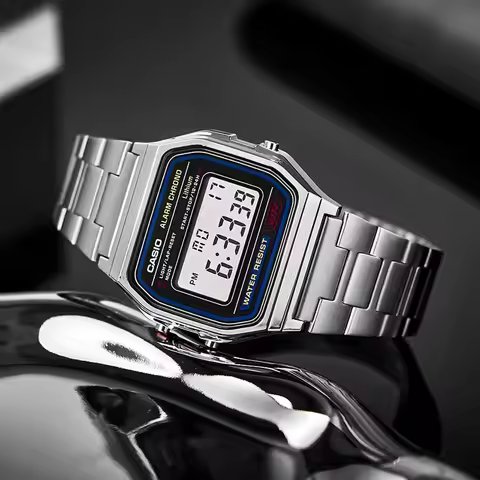 Casio A158WA-1D Vintage Silver Small Square Electronic Watch Digital Display Multifunctional Waterpr