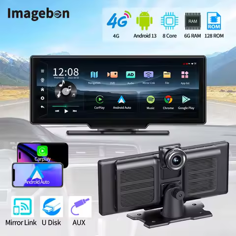Imagebon M20 Pro Dash Cam 10.26'' 4G LTE 8 Core Android 13 Wireless CarPlay & Android Auto ADAS GPS 