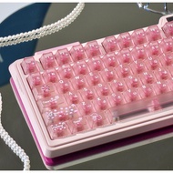 Pink Spring Keycaps Foggy Transparent Japanese root RGB shine through cherry profile Keycap set for 