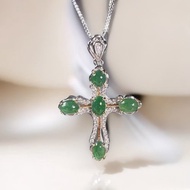 冰綠翡翠蛋面十字架項鍊 925純銀 | 天然緬甸玉A貨翡翠 | 送禮