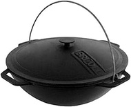 Free2Buy Heavy Duty Cast Iron 12L Asian Kazan Uzbek Plov Cooking Pot - Wood Fire Oven Dutch Wok Skillet Cookware - Double Handle Wide Mouth Safe Frying Pan Казан Плов + Lid