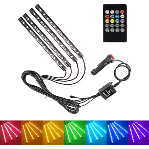4 Pieces 48 Led Car Interior Lights, Led Strip Lights for Cars, Multicolored Music LED Car Atmospher