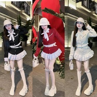 Women's autumn-winter evening gown, long-sleeved evening gown with white bow collar & white layered 