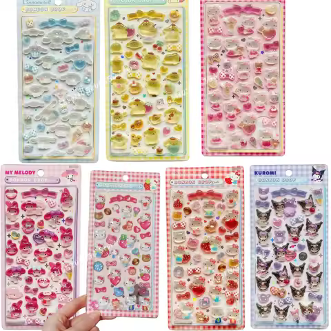 Stickers Hello Kitty and Friends Three Dimensional Stickers Kuromi Hello Kitty 3d Transparent Jelly 