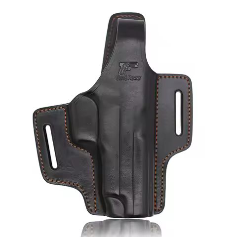 Only For Glock 17/22/31 ,Gun&Flower 2 Slot Thumb release Full Grain Leather Open Muzzle Gun Pouch,Ri