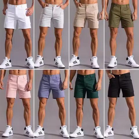 2023 New Summer 100% Cotton Solid Shorts Men High Quality Casual Business Social Elastic Waist Men S
