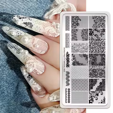 BORN PRETTY Bridal Lace Nail Art Templates Butterfly Flower Leaves Geometry Stamping Plates DIY Imag