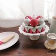 Kids Pretend Play Wooden Strawberry Cake 7P9E
