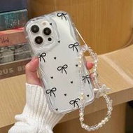 Cherry Transparent Painted Phone Case With Chain, Creamy Wavy Edge, Simple Shockproof Thickened Prot