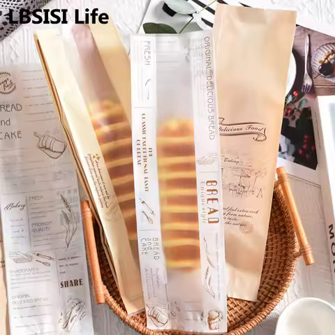 LBSISI Life 50pcs Oil Proof Kraft Paper Long Bread Bags Soft Baguette Baking Packaging Birthday Even