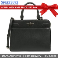 Kate Spade Handbag In Gift Box Crossbody Bag Staci Medium Satchel Saffiano Leather Black # WKRU6951