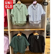 Women's Linen Blend Shirt Oversized Style | Uniqlo Light Fabric Comfortable To Wear Striped/Black/Gr