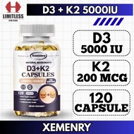 Xementry USA D3 5000 IU + K2 200mcg 120 Capsules D3K2 5000IU Body Immune System