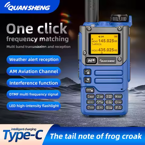 Quansheng UV-K6 Walkie Talkie 5W Air Band Radio Tyep C Charge UHF VHF DTMF FM Scrambler NOAA Wireles