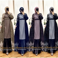 Anania Dress Muslim Gamis Tule Polkadot Rumbai Motif Bunga Terbaru