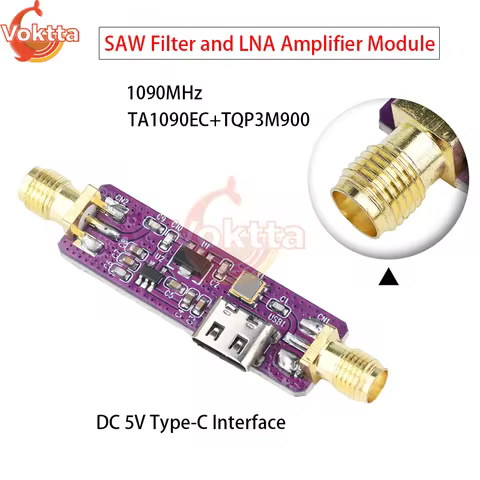 DC 5V 1090MHz ADS-B Active SAW Filter and LNA Low Noise Amplifier Module Type-C Interface TA1090EC+T